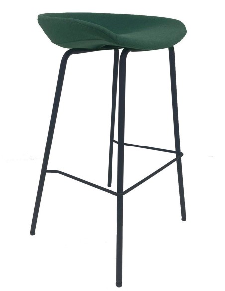 Taburete KIEL, metal, tapizado tejido verde