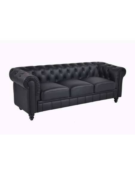 Sofá CHESTER, 3 plazas, similpiel negra