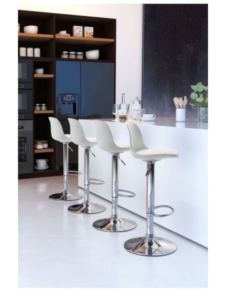 Taburete TOW RG, cromado, polipropileno y cojín blanco