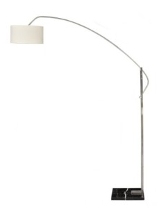 Lámpara OMEGA, pie de salón, cromada, mármol, pantalla blanca