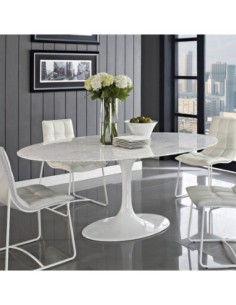 Mesa TUL, oval, fibra de vidrio, mármol blanco 180x108 cms