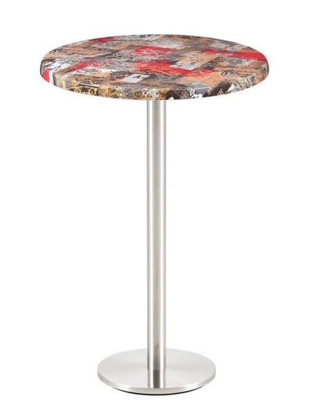 Mesa BENAGIL, alta, acero inoxidable, base de 110 cms y tapa 60 cms. Color a elegir