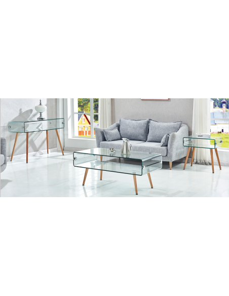 Mesa HOLANDA, madera, cristal, 55x40 cms