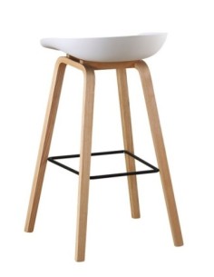 Taburete AWAK (TO), madera curvada, asiento polipropileno blanco 2