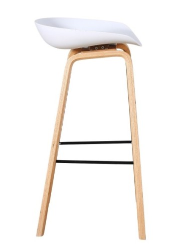Taburete AWAK (TO), madera curvada, asiento polipropileno blanco