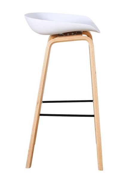 Taburete AWAK (TO), madera curvada, asiento polipropileno blanco