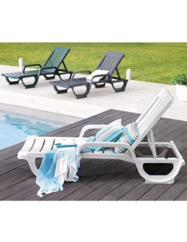 Tumbona MALAGA,  5 posiciones, apilable, polipropileno blanco