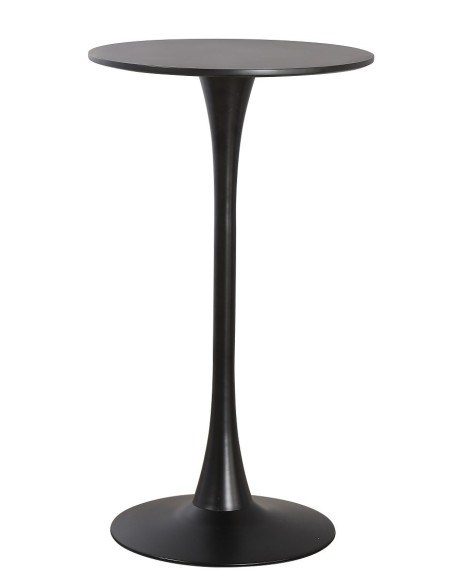 Mesa TUL, alta, metal, negra, tapa negra de 60 cms de diámetro