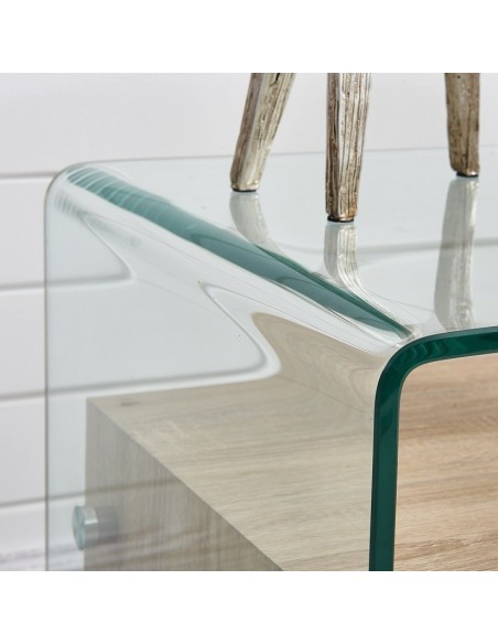 Mesa MARILYN, baja, madera, cristal, 50x50 cms