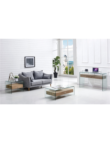 Mesa MARILYN, baja, madera, cristal, 50x50 cms