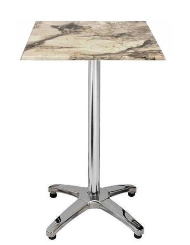 Mesa ROMA, alta, aluminio, 4 radios, base de 112 cms y  tapa 60x60 cms. Color a elegir