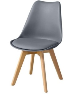 Silla TORRE 4P ( SU ), madera, polipropileno y cojín gris oscuro