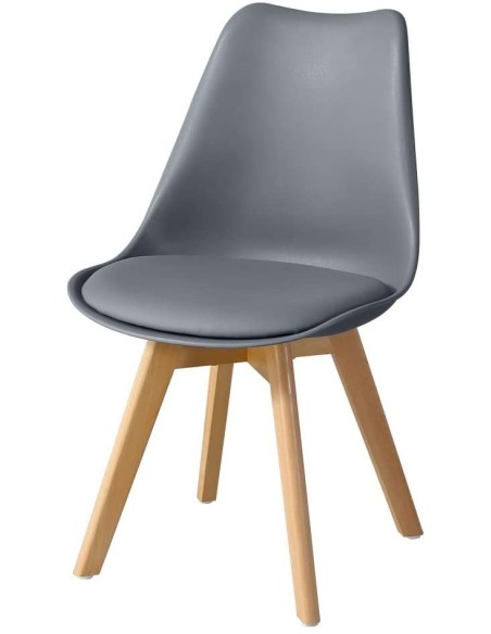 Silla TORRE 4P ( SU ), madera, polipropileno y cojín gris oscuro