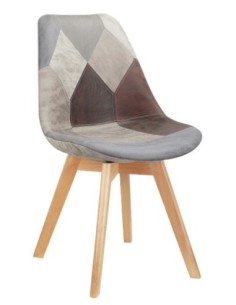 Silla TORRE 4P, madera, patchwork, tejido técnico gris-marrón