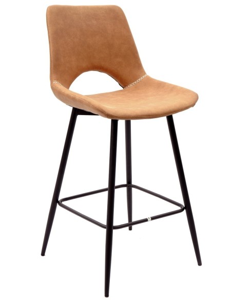 Taburete ANTIBES NEW, metal, similpiel marrón claro