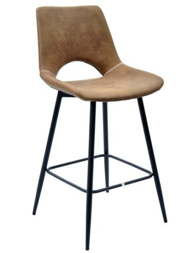 Taburete ANTIBES NEW, metal, similpiel marrón oscuro