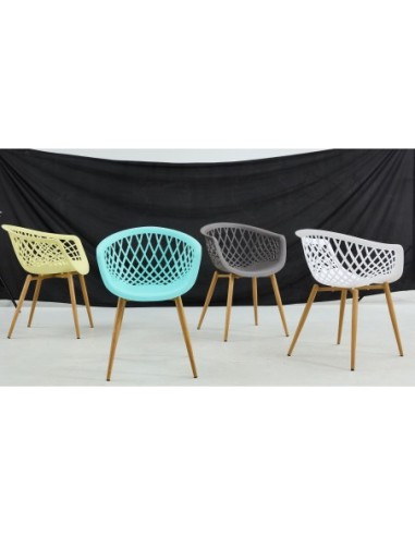 Sillón STRAUSS, metal, polipropileno amarillo pastel