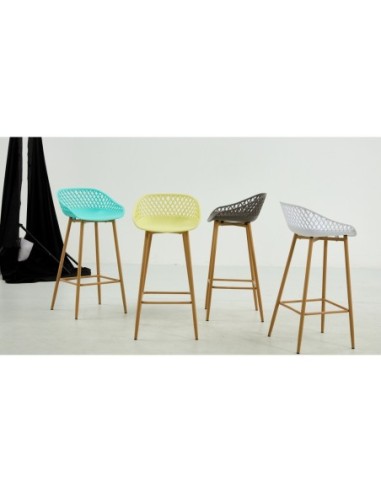 Taburete STRAUSS, metal, polipropileno amarillo pastel