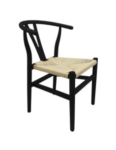 Silla WISH, apilable, madera de haya, color negro, fibra trenzada