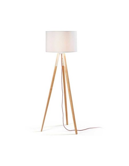 Lámpara JENSEN, pie salón, madera, pantalla blanca