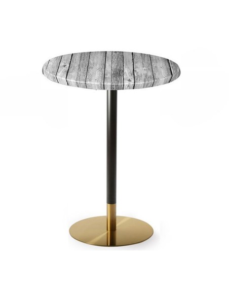 Mesa alta VERSALLES NEW, dorada y negra, base de 110 cms y tapa de 70 cms. Color a elegir