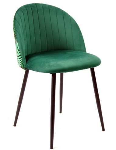 Silla FLORAL, metal, tapizado velvet verde con trasera floral a juego