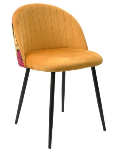 Silla FLORAL, metal, tapizado velvet amarillo con trasera floral a juego