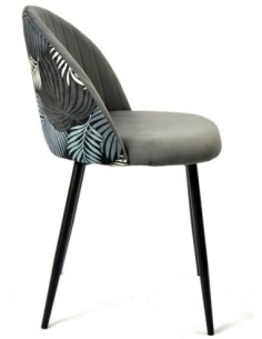 Silla FLORAL, metal, tapizado velvet gris con trasera floral a juego