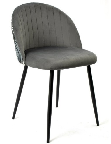 Silla FLORAL, metal, tapizado velvet gris con trasera floral a juego