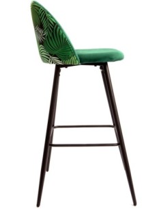 Taburete FLORAL, metal, tapizado velvet verde con trasera floral a juego