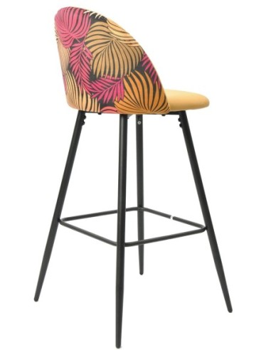 Taburete FLORAL, metal, tapizado velvet amarillo con trasera floral a juego