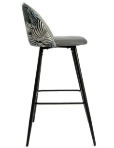 Taburete FLORAL, metal, tapizado velvet gris con trasera floral a juego