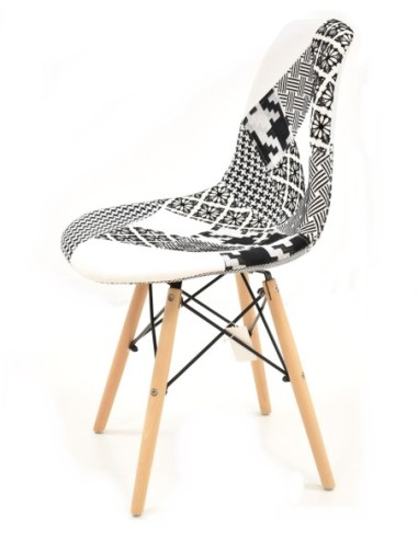 Silla STAR, madera, tejido patchwork combi bgn