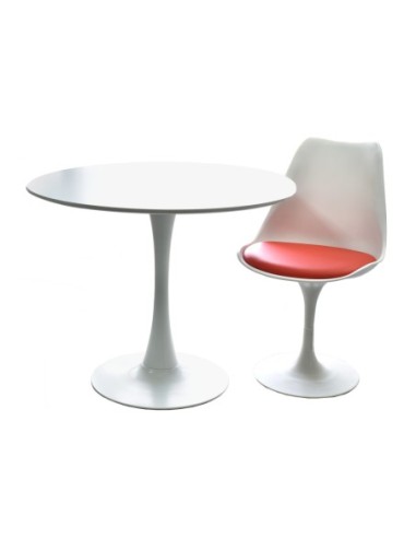 Mesa TUL (TO), base de metal, tapa lacada blanca, 80 cms de diámetro