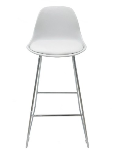 Taburete TOW FIBB, cromado, carcasa y tapizado blanco