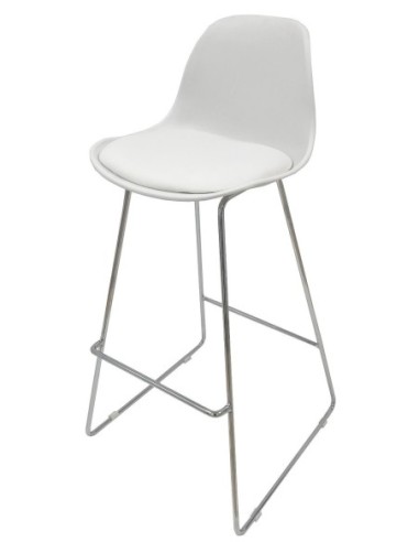 Taburete TOW FIBB, cromado, carcasa y tapizado blanco
