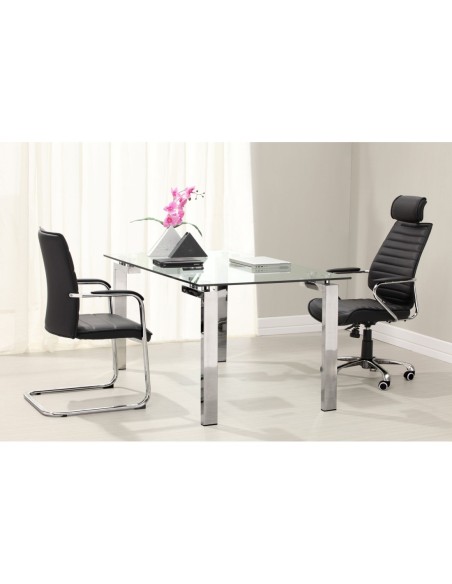 Mesa LAINEY 160 (M), cromada, cristal, 160x90 cms