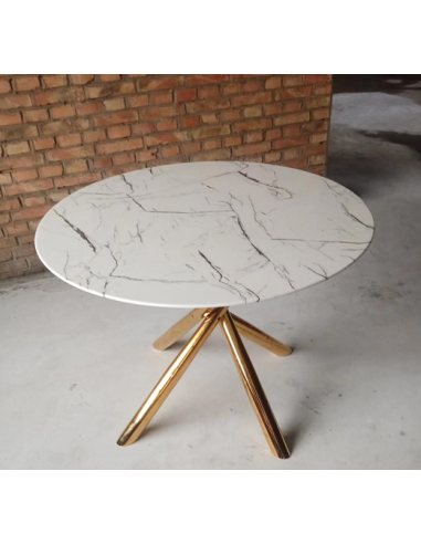 Mesa SAHARA, metal dorado, tapa de cristal templado, 120 cms de diámetro