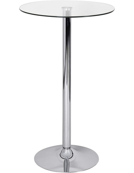 Mesa BERNIE (SU), alta, cromada, cristal templado, 60 cms de diámetro