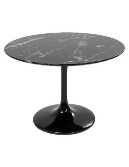 Mesa TUL, fibra de vidrio, mármol marquina negro, 120 cms de diámetro