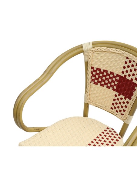 Sillón GARNIER, apilable, aluminio, ratán beige y rojo