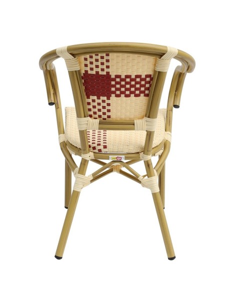 Sillón GARNIER, apilable, aluminio, ratán beige y rojo