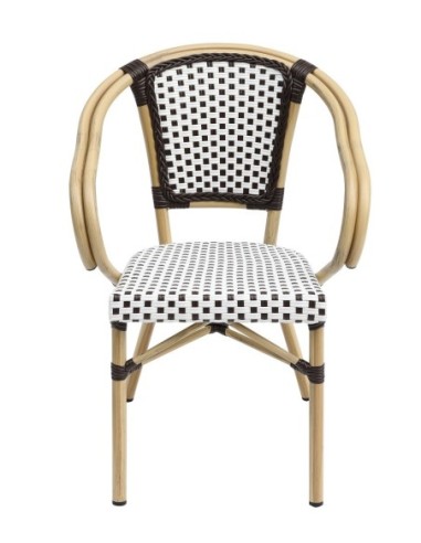 Sillón PARIS, apilable, aluminio, ratán blanco y marrón