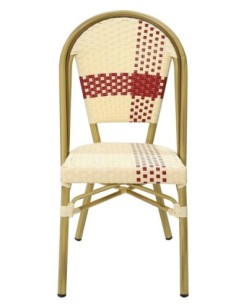 Silla GARNIER, apilable, aluminio, ratán beige y rojo 2
