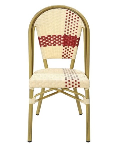 Silla GARNIER, apilable, aluminio, ratán beige y rojo