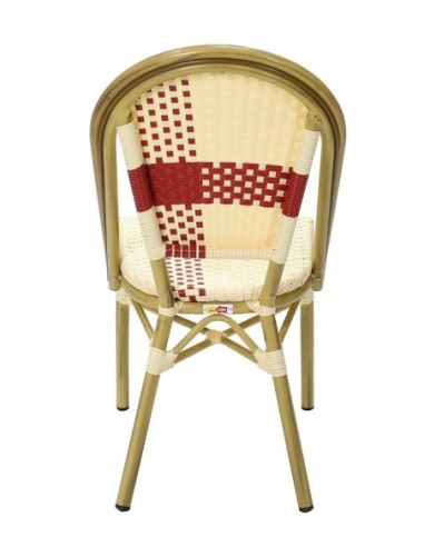 Silla GARNIER, apilable, aluminio, ratán beige y rojo
