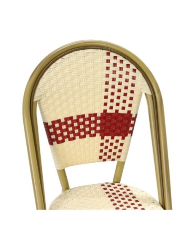 Silla GARNIER, apilable, aluminio, ratán beige y rojo