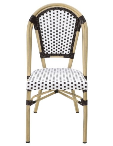Silla PARIS, apilable, aluminio, ratán blanco y marrón