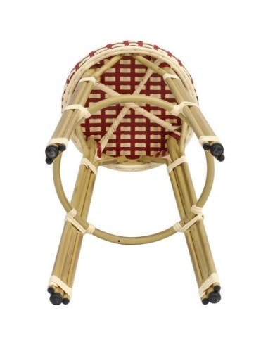 Taburete GARNIER, apilable, aluminio, ratán beige y rojo