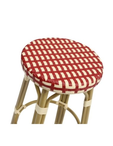 Taburete GARNIER, apilable, aluminio, ratán beige y rojo